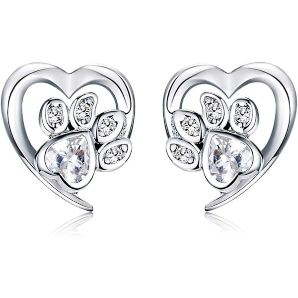Söta Valp- och Kattpåtassar Studörhängen i Sterling Silver, Underbara Rosa Kristallklara Eviga Kärlek Hjärta Örhänge