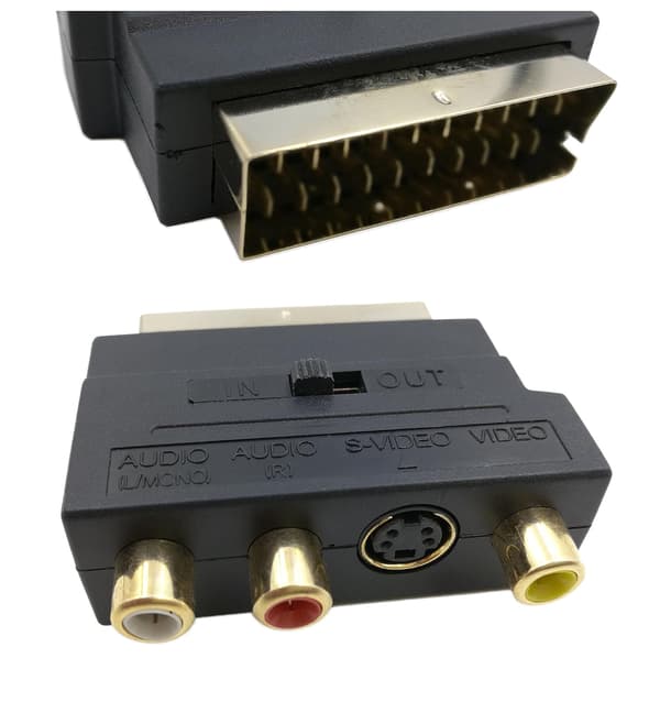 RGB Scart 21-pinners hane til 3 RCA AV hunnkonverter + videoadapter (svart)