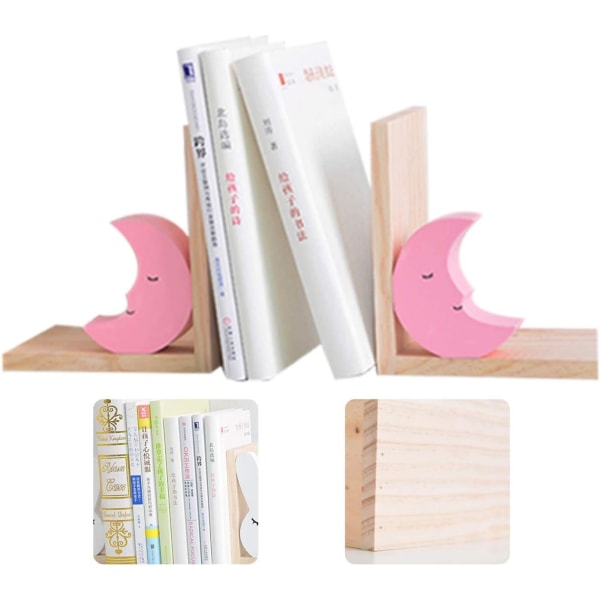 Sæt med børnebogstøtter i træ - Pink Moon Design - Bogstøtte til bogreoler, hylder, børnehave eller børneskole pink
