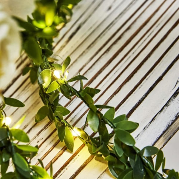Konstgjorda gröna blad LED-slingor, flera längder Strängljus Batteridrivna Vine Fairy String Lights Hängande girland ljusslingor 2M