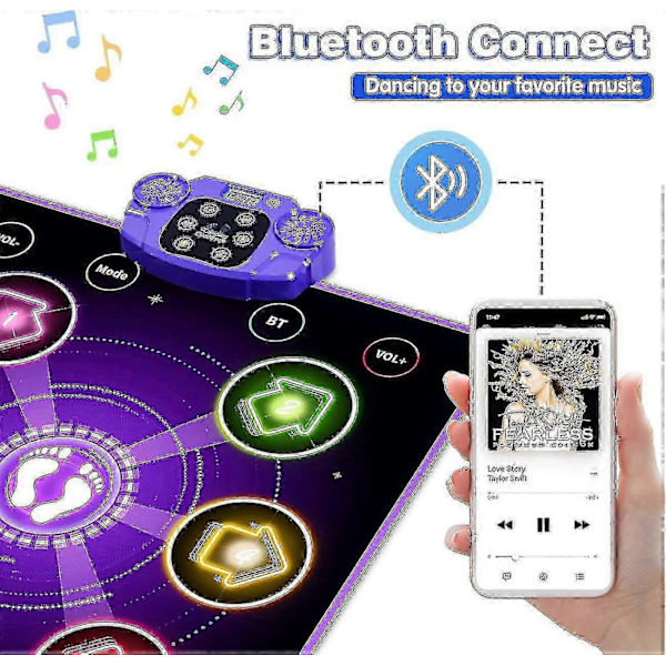 Dansmatta för barn i åldrarna 4-8-12, Upplyst dansmatta Jul- och födelsedagspresenter för 5-årig flicka Leksaker ålder 6-7, Bluetooth-musik
