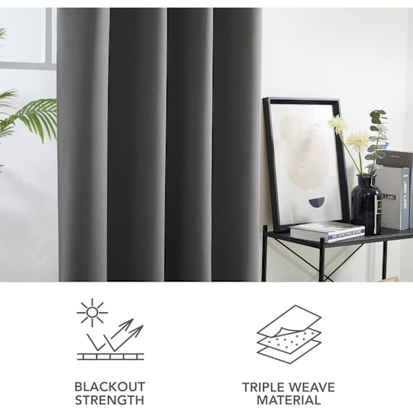 Blackout-gardiner termisk isolert anti-kulde, 117x138 CM (bredde x høyde), med hemper, gardiner for stue og soverom, mørkegrå, 2 stk