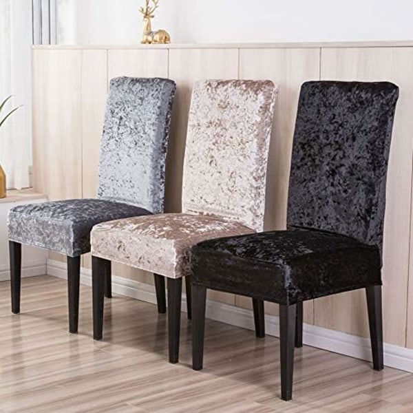 4 stk. tykke fløjlsstolbetræk Spisestolbetræk Elastisk strækbar stolbetræk Black 4pcs