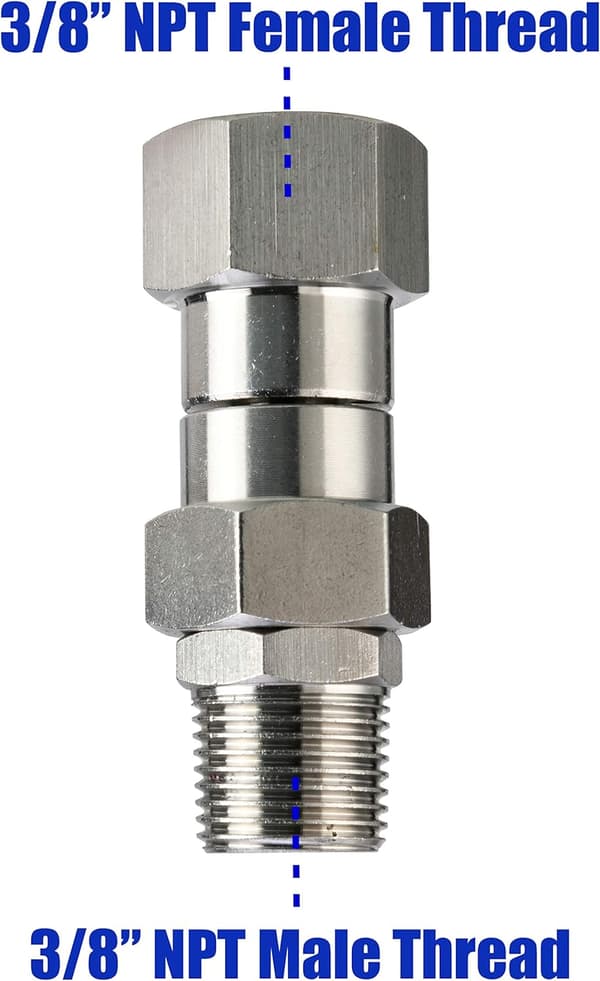 Trykvaske roterende, 3/8\" NPT han gevind, rustfrit stål, 4500 PSI