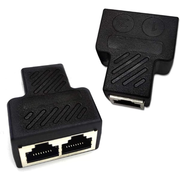 RJ45 LAN-jakaja [2 kpl], Yhdistää 1:een 2:een, Jakajaliitin, Kaksi tietokonetta voi selata Internetiä samanaikaisesti black 4 cm x 3.5 cm x 2.1 cm