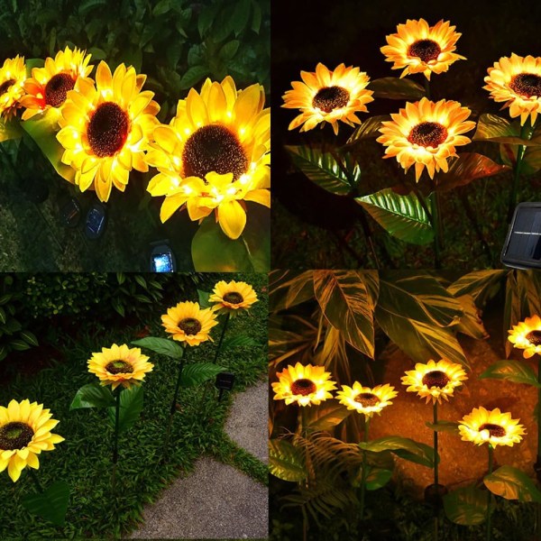 LED Solar solrosljus, vattentäta trädgårdsblommor, dekorationsnattljus för väg, uteplats, gård 1pc-4 sunflowers-solar model