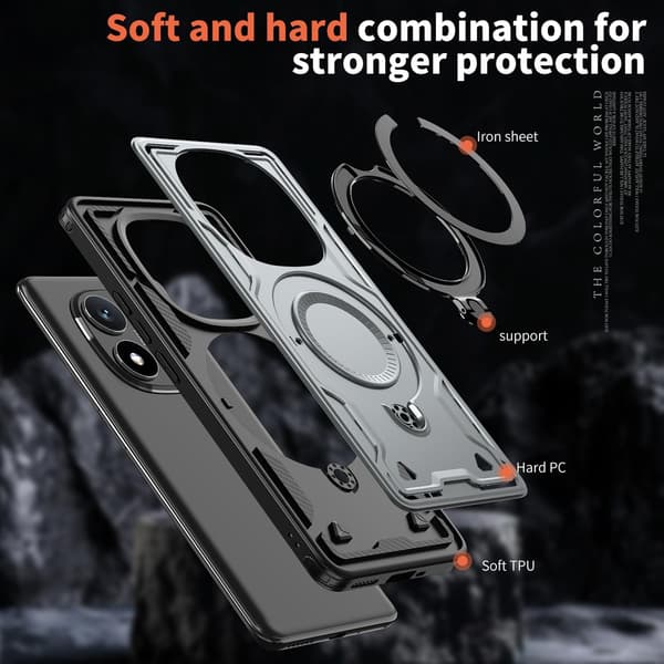 Xiaomi Redmi Note 15 Pro 4G Pansarfodral, 360 Metallring Stöd Magnetisk Stötsäker Airbag Bumper Skal Grå