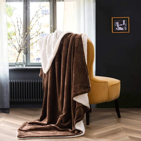 Sherpa-teppe - Varme tepper for vinteren - Supermyk, lodden flanellfleece/ull-lignende vendbar fløyelspledd - Lett Brown 60"x80"