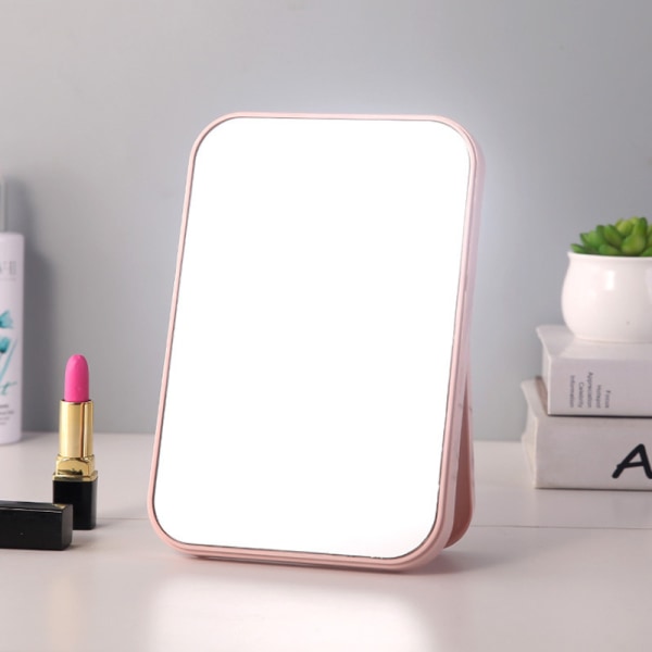 Super HD Mirror Bordspejl Sammenfoldelig Stand Makeup Håndfrit spejl/håndholdt spejl（14*20cm) pink