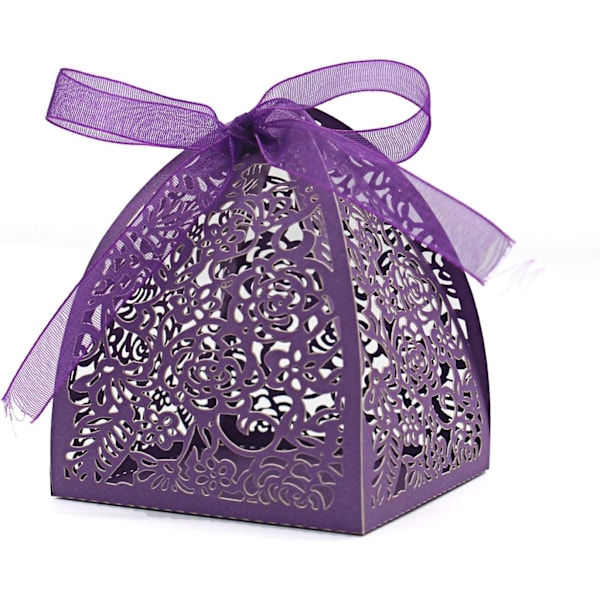 Laserutskurna Ros Candy Boxes, Favor Boxes 2.5\"x 2.5\"x 3.1\", Presentaskar Bröllopsdusch Jubileum Födelsedagsfest Bröllopsgåva Purple 2.5 "x 2.5 "x 3.1 "/6.5 x 6.5 x 8 cm