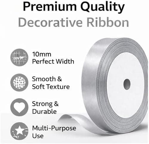 Grått satinband, 10 mm x 22 m polyesterband för presentinslagning, dekorationer, bröllopsbilsdekoration, pyssel och rosettbindning
