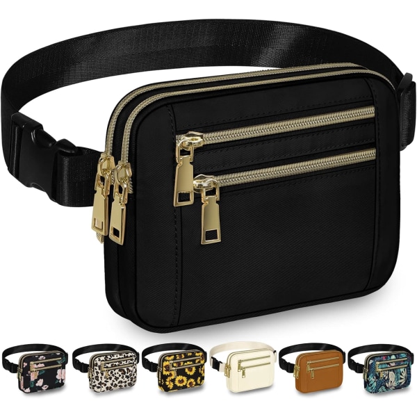 Fanny Packs för kvinnor Fashion Midjeväska Väska, Vattentät Överallt Crossbody Bältesväska för Träning Löpning Resor black