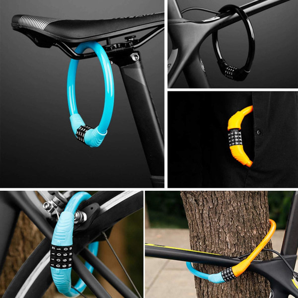 Cykelkabellås Kombinationskabel, Bærbar cykellås med 4-cifret kombination blue