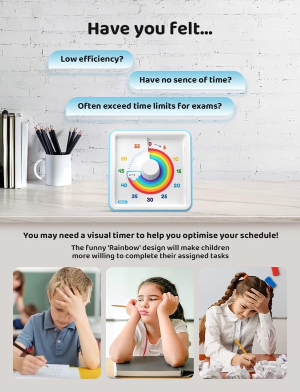 Visuel timer til børn, 60 minutters visuel nedtællingstimer til undervisning i klasseværelset, madlavning, tidsstyringsværktøjer til børn