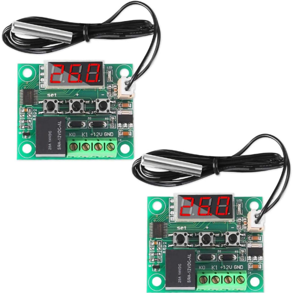 2 stk 12V temperaturkontrollermodul, digital termostatmodul med NTC-sonde -50~110℃, elektronisk temperaturkontrollmodulbryter