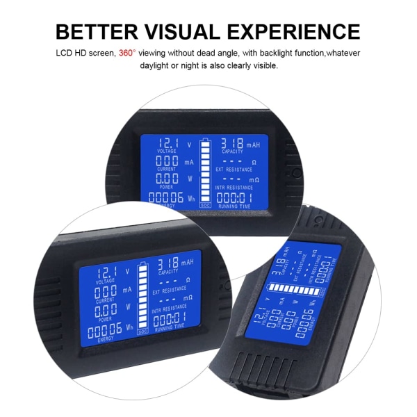 DC Batterimåler Voltmeter Amperemeter Energiovervåking LCD Digital Multimeter Spenning Strøm Kapasitet Ohm Time SOC LCD Meter DC 0-200V 100A Shunt