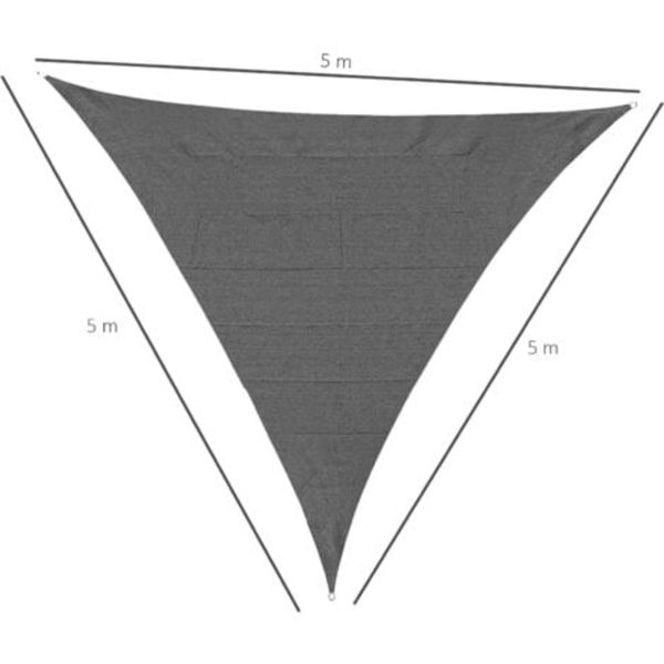 Triangulært solseil - 5 x 5 x 5 meter - høydensitetspolyetylen - UV-bestandig - grå