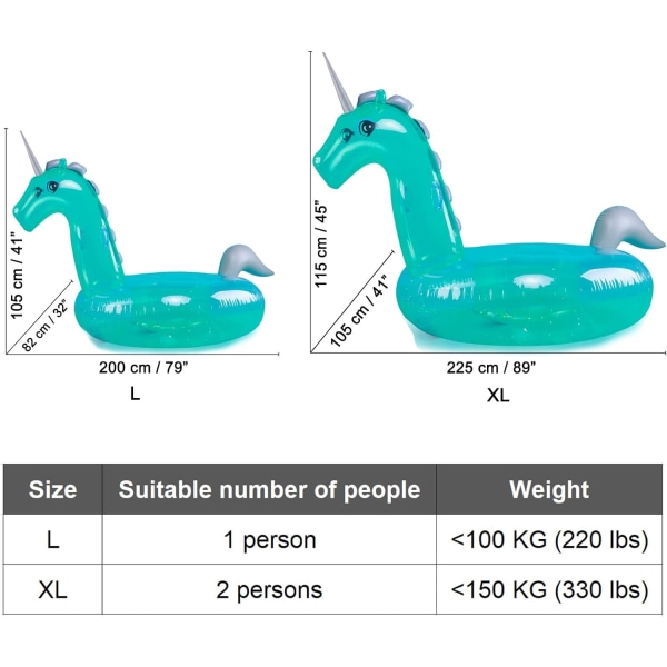 Gjennomsiktig glitter oppblåsbar enhjørning bøye, gigantisk oppblåsbar leketøy hav strand flyte, oppblåsbar basseng madrass for barn voksne（XL）