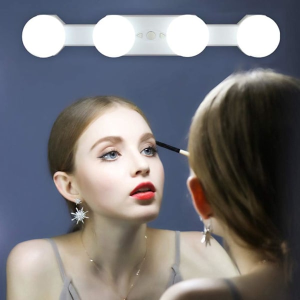 Makeup Lys Led Trådløs Bærbar, LED Sminke Spejl Lys USB Genopladelig, 4 Dæmpbare Pærer Multifunktion Fyldlys (Ingen Spejl)