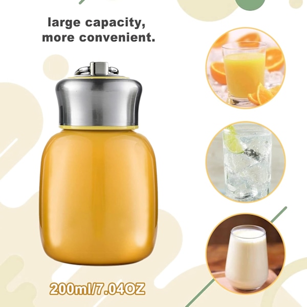 Liten termosflaska, 200ml, vakuumisolerad vattenflaska, läcksäker, juice, mjölk, vakuum, varm och kall vattenflaska yellow orange
