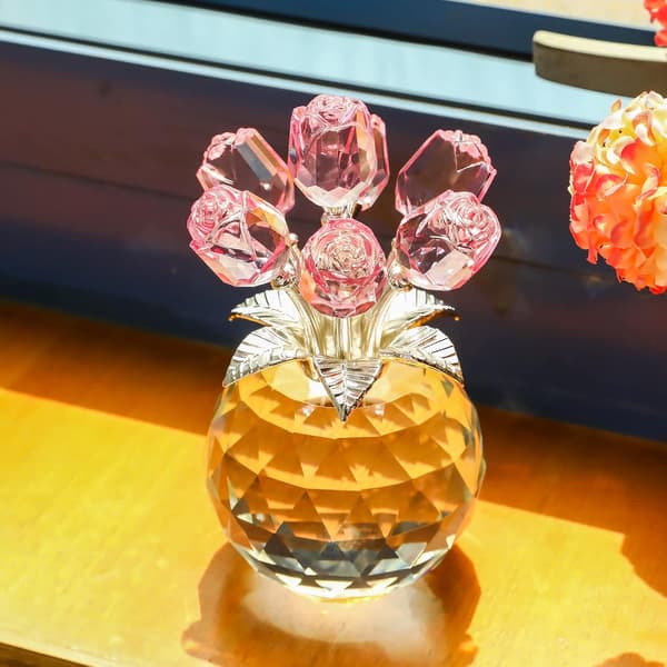 Krystalbuket Blomst Figur med Vase, til Valentinsdag Morsdag pink