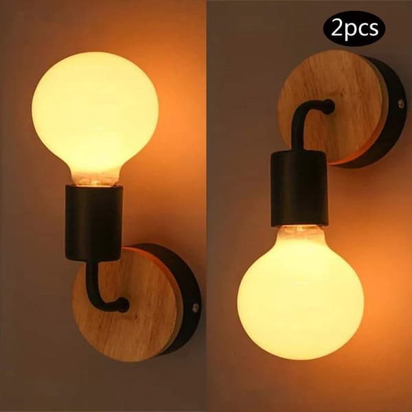 2 kpl Loft musta seinävalaisin Simplicity E27 LED rauta ja puulevy (ilman polttimoa)