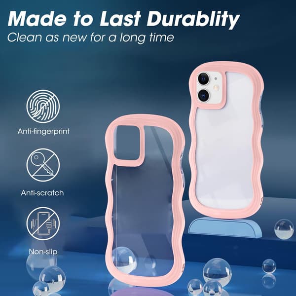 iPhone 12 Wave Frame-deksel, søtt krøllete hardt PC-telefondeksel, støtsikkert beskyttelsesdeksel for kvinner og jenter
