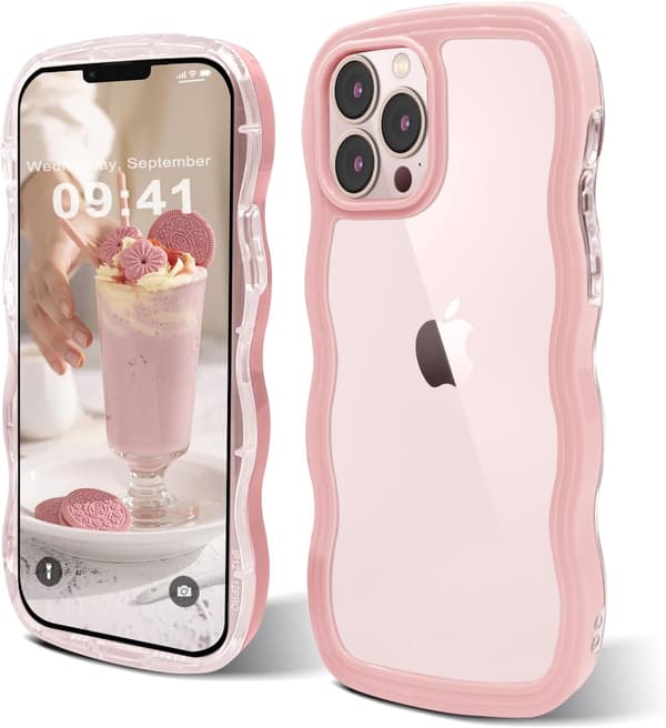 iPhone 12 Pro Max Wave Frame-fodral, sött lockigt hårt PC-telefonfodral, stötsäkert skyddsfodral för kvinnor och flickor