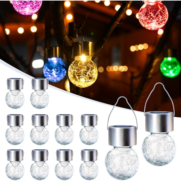 Solcellslampor för utomhusbruk - 12-pack - 0,1W - 60x60x90 mm - för juldekoration - krossat glas - färgglada