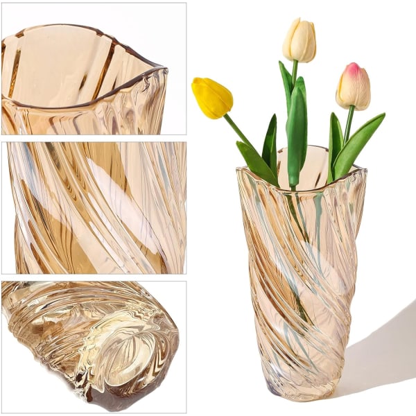 Lasimaljakko, spiraalityylinen maljakko, kukkamaljakkosisustus, käsintehty koristeellinen kukkaruukku amber