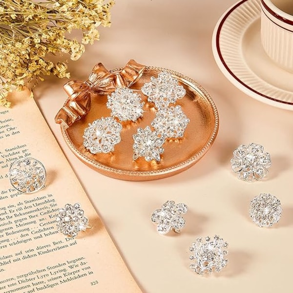 12 stk Krystallknapper Brosjer, Rhinestone Knapper Sjal Spenne Blomstrete Brosjer Pin Rhinestone Kit Dekorasjon Silver