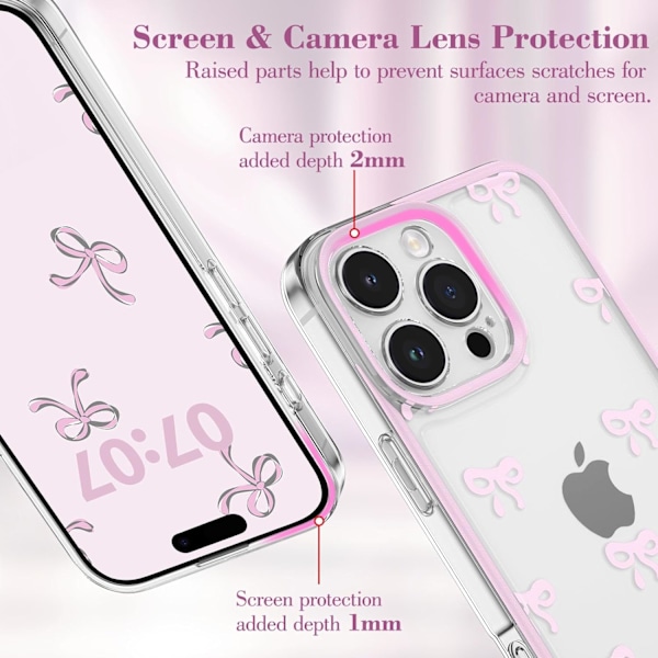 Skal för iPhone 16 PROMAX, Genomskinligt Sött Band Rosett Mönster Estetiskt Transparent Mobilskal Upphöjt Kameraskydd för Tjejer - Rosa iPhone 16PROMAX