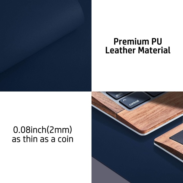 Skinn skrivebordsbeskytter, kontorbordsmatte, sklisikker PU-skinn skrivebordsunderlag, bærbar skrivebordsmatte, vanntett skrivebordsunderlag Dark Blue 36" x 17"