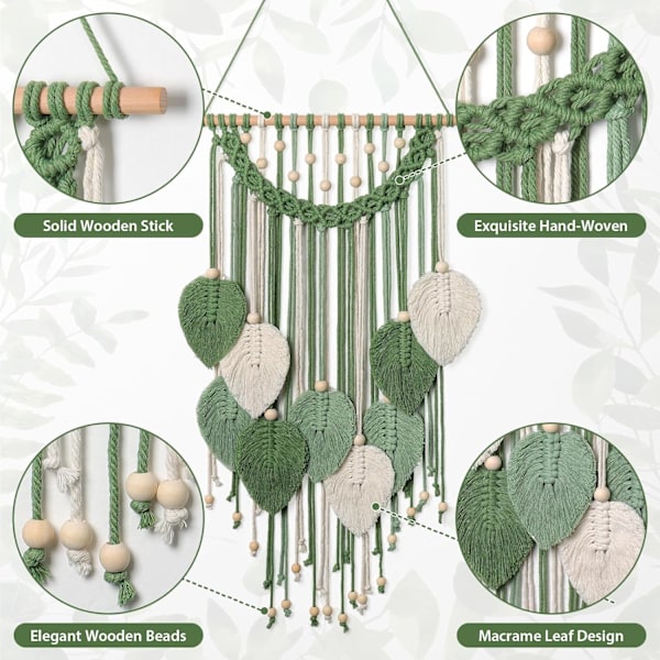 Macrame Väggbonad Boho Blad Vävd Gobeläng, Bohemian Chic Hem Väggkonst Dekorationer