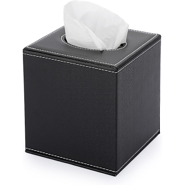 Läder Hushålls Kontors Kubisk Kvadratisk Pappershållare Box Cover Case Servetthållare (Svart Kub)
