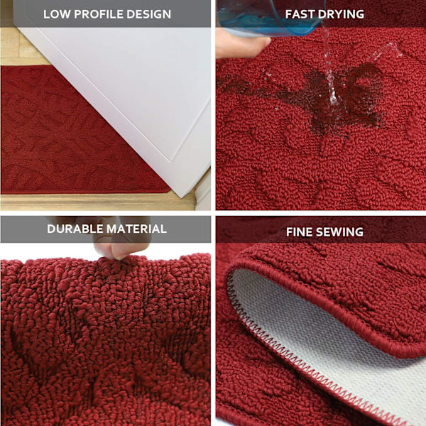 Dörrmatta för inomhusbruk, 30\"x18\", lågprofilerad maskintvättbar köksmatta, absorberande halvcirkelformad entrématta Burgundy