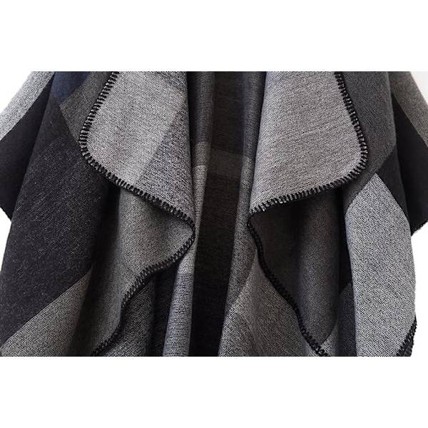 Dame Farveblok Shawl Wrap Åben Front Poncho Kappe