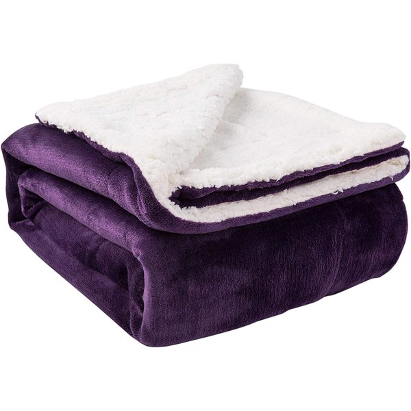Sherpa tæppe - Varme tæpper til vinter - Super blødt, fuzzy flannel fleece/uldlignende vendbart fløjls plystæppe til sofa - Letvægts Purple 50"x60"