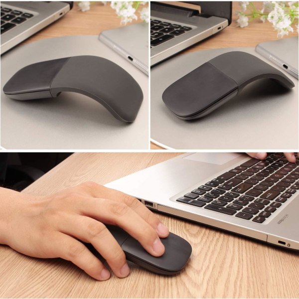 Bluetooth Arc Mouse, Bärbara trådlösa hopfällbara Touch-möss, Ergonomisk Mini Optisk Mus för Notebook Laptop Tablet Smart Phone (svart)