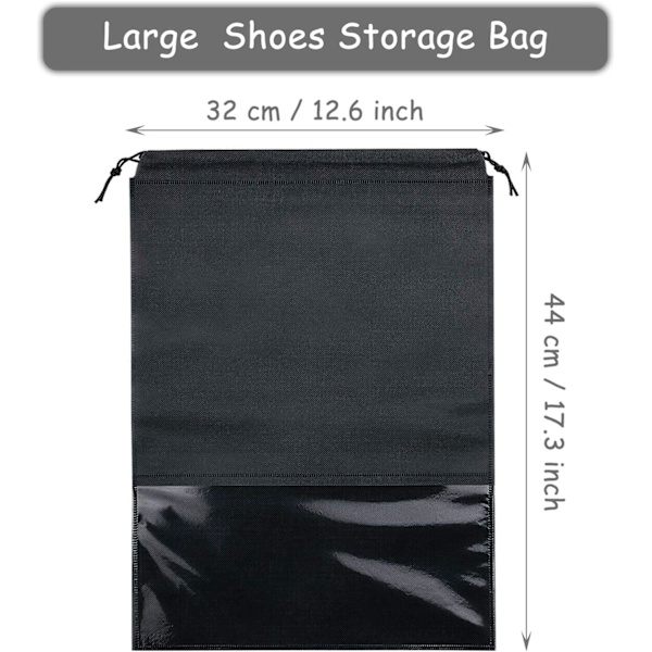 15 stk. Rejseskopose, Bærbar Snørepose af Non-Woven stof, Transparent Slot black