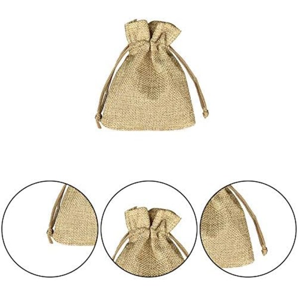 100 stk. Juteposer 7x9cm, Genanvendelige Gaveposer, Lærredsposer med Snøre til Smykkegave Fødselsdagsfest Jul Bryllup DIY - Khaki