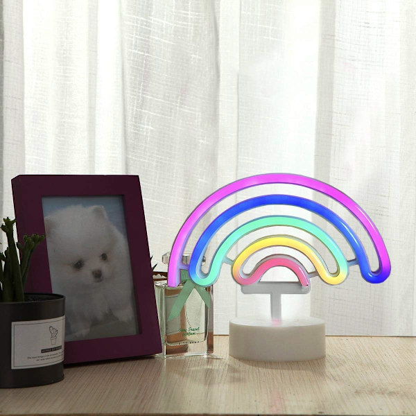 Färgglad Regnbågs Neonlampa med Batteri & USB Ström LED Neon Skylt Fristående Neon Bordlampor Regnbågsformade Dekorationer, Present