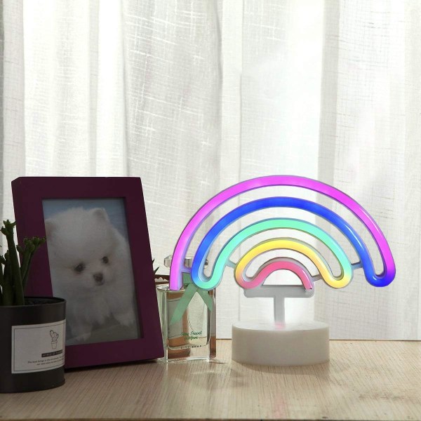Värikäs sateenkaari neonvalo paristo- ja USB-virralla LED-neonmerkki itsenäinen neonpöytälamppu sateenkaaren muotoinen koriste, lahja