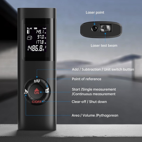 Laser Rangefinder 40m,Portable Digital Laser Distance Calculation Measurement Surface Volume/IP54/LCD Backlight/Rechargeable