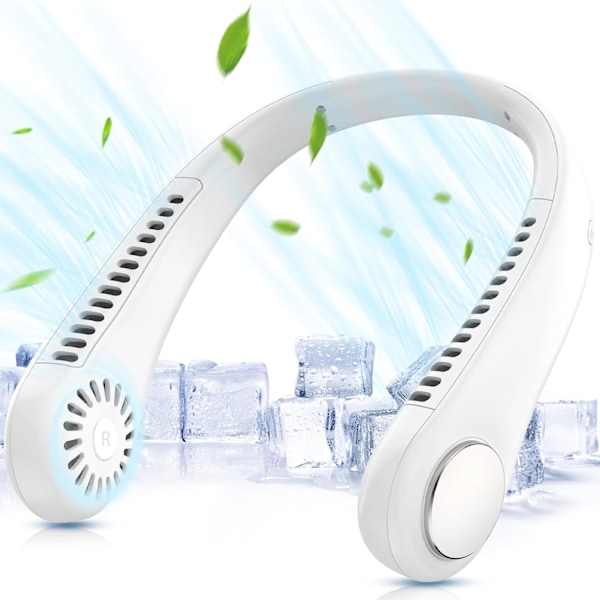Halsventilator, bærbar håndfri bladløs mini-ventilator med 360° kølende luftstrøm, USB-genopladelig med 3 vindhastigheder White