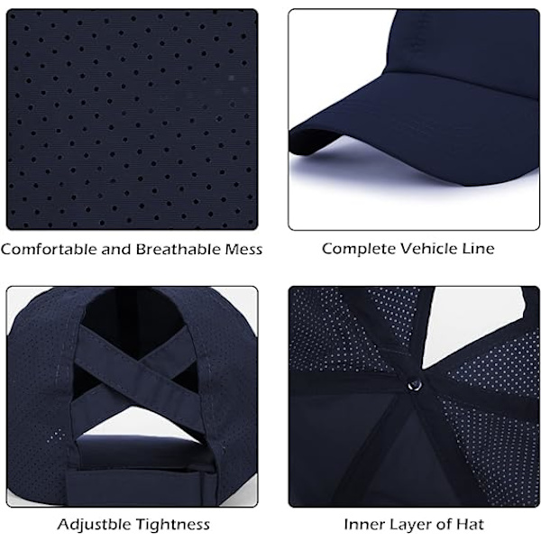Naisten Baseball-lippis, Poninhäntä-aurinkolippis, Naisten Golf-lippikset, Ristikkäin säädettävät lippikset Navy blue
