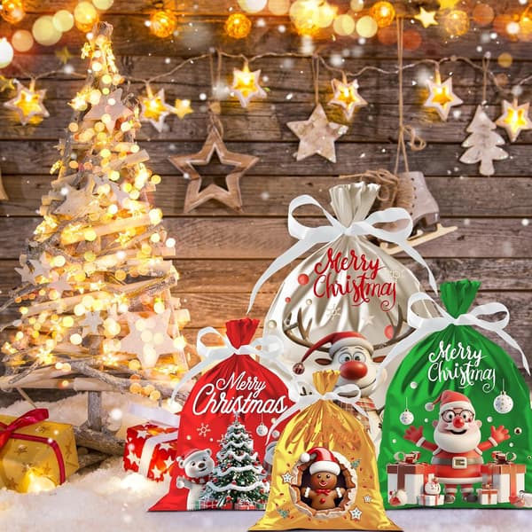 4 st julpåsar, julklappspåsar i multipack, små, medelstora, stora och extra stora julklappspåsar för presenter jul