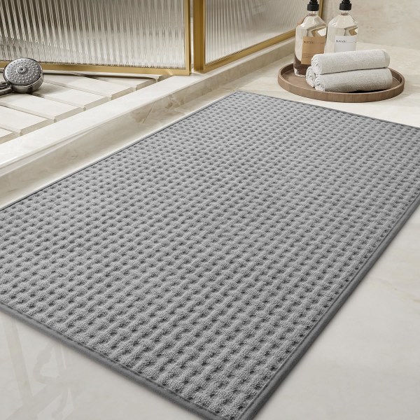 Rutete Badematte, Super Absorberende Sklisikker Badematter, Tynn Badematte, Maskinvaskbar Badematter grey 16" X 24"