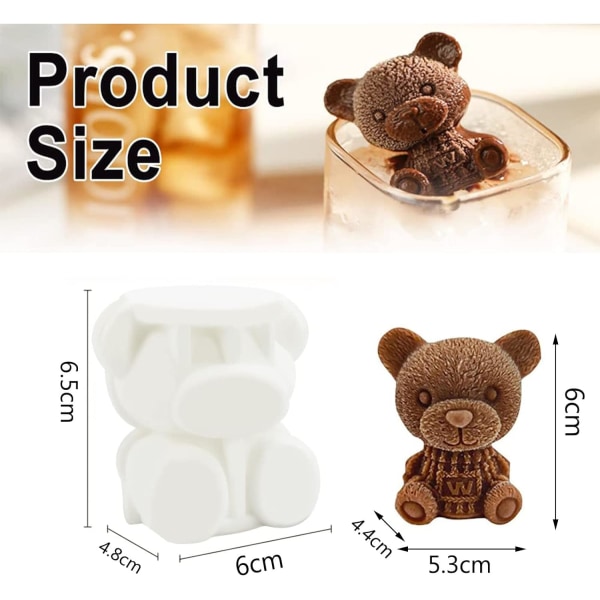 2 stykker bjørneisbakke, bjørnefondantform, 3D bjørnesilikoneform, til fremstilling af bjørneformede isterninger, chokolade og slik