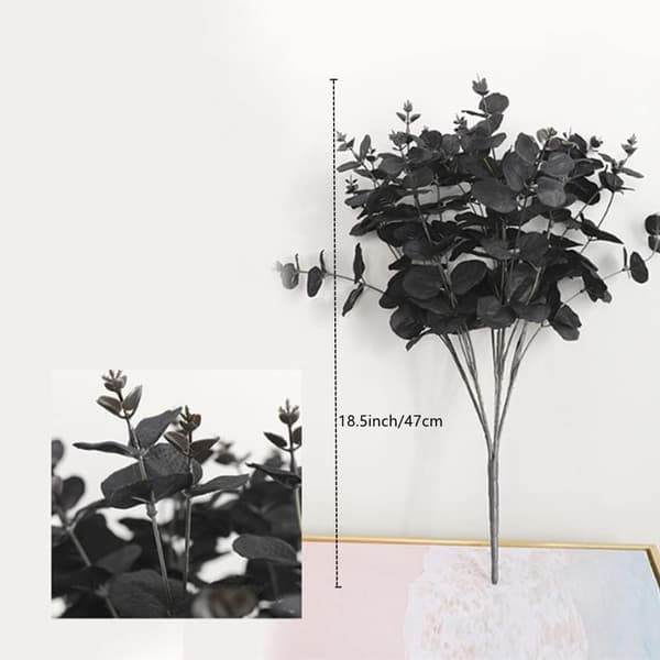 Sæt med 3 kunstige eukalyptusgrene, centerpiece til Thanksgiving, Halloween, borddekoration (sort)